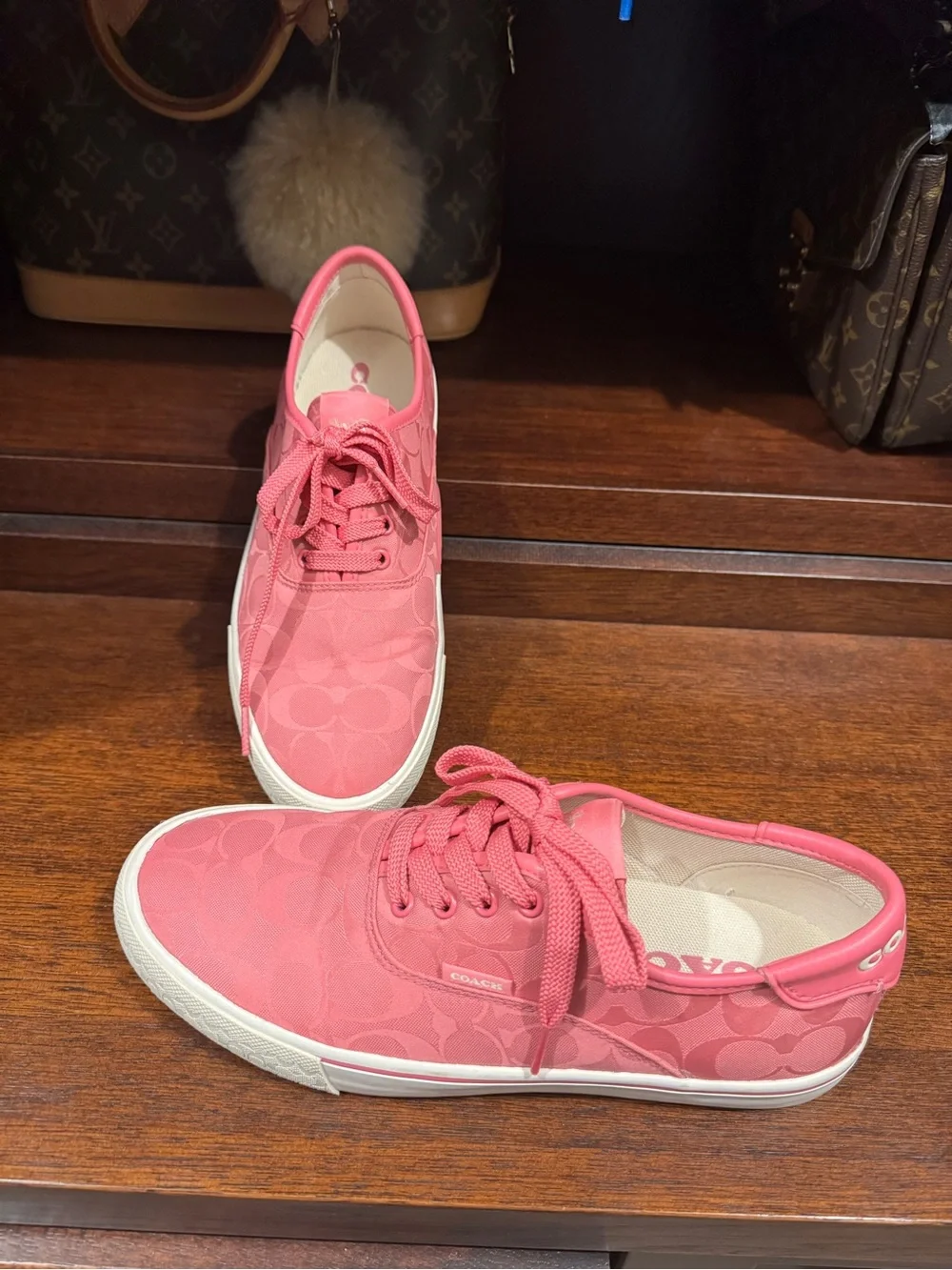 Coach Coral Pink Signature Low-Top Sneakers